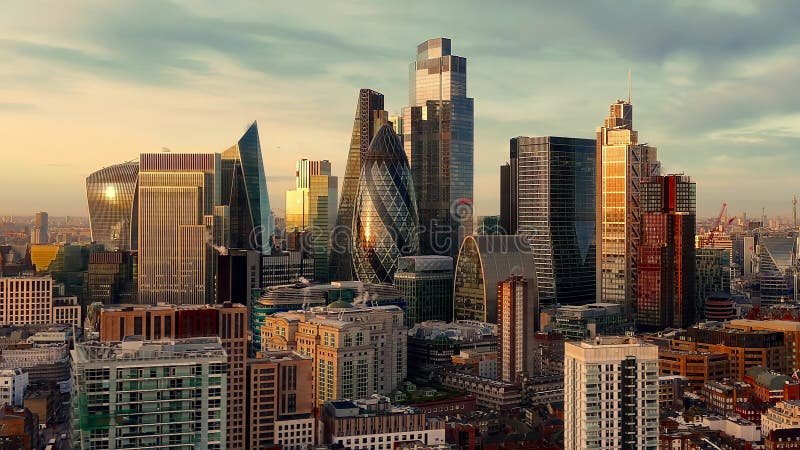 Aerial view over the City of London and the iconic high-rise buildings establisher shot - LONDON, UK - DECEMBER 23, 2024 stock footage